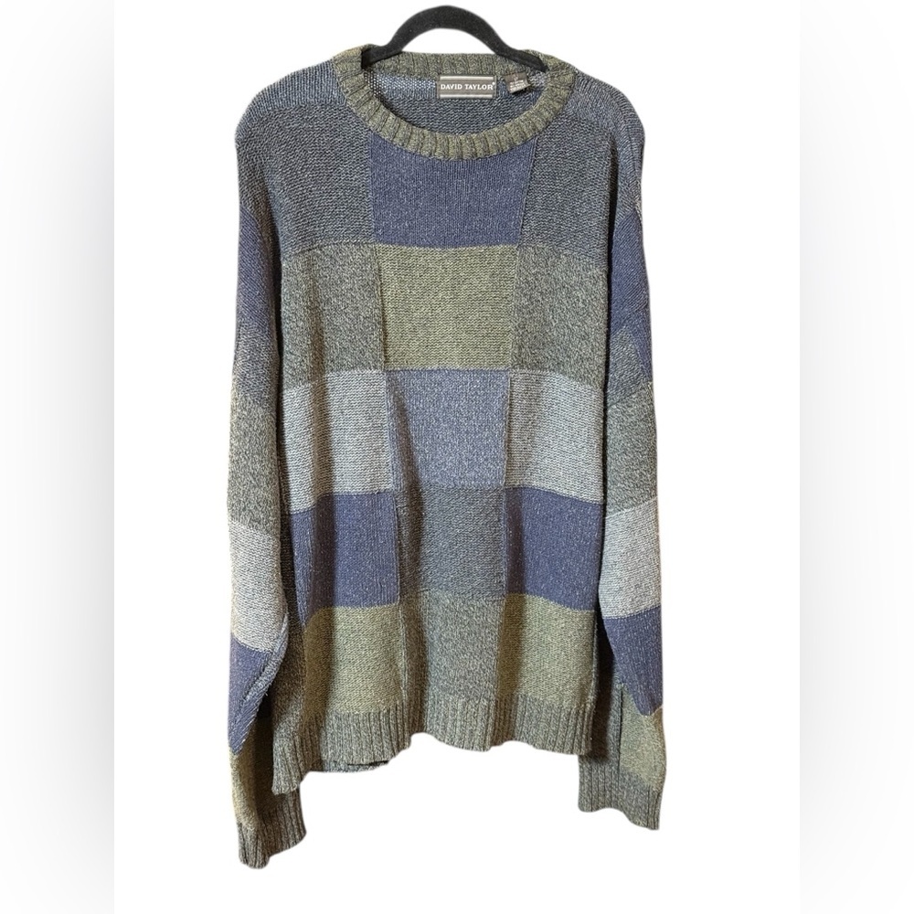 David Taylor Patchwork Sweater Blue Gray Olive LT